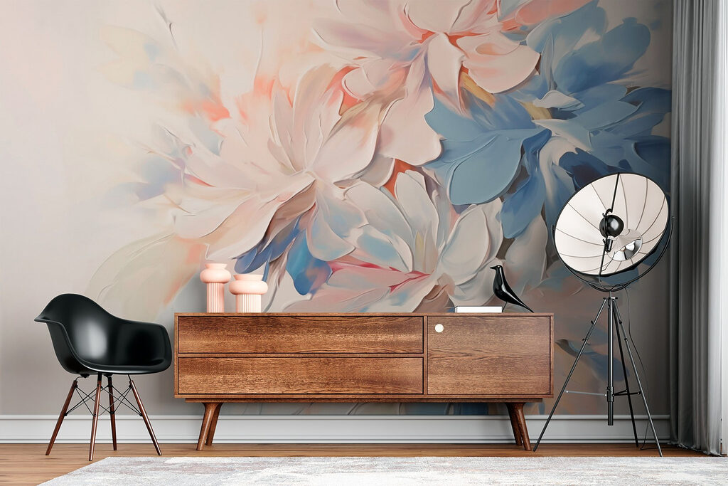 Painting of flowers on a white surface Painting of flowers on a white surface