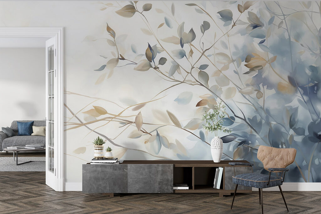 Painting of a tree branch with leaves