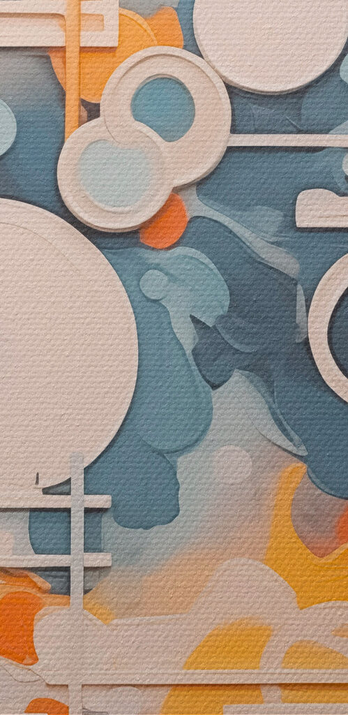 Colorful art piece with white lines and circles