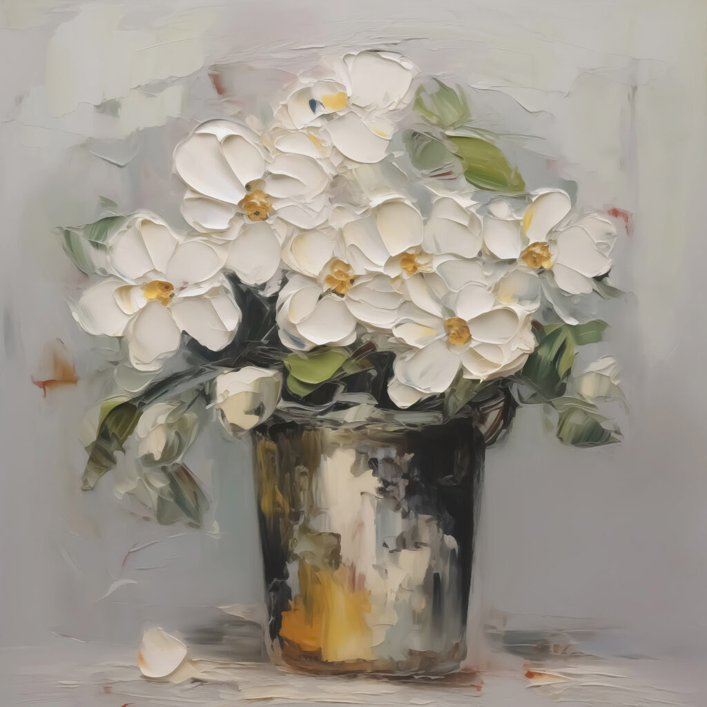 Painting of flowers in a bucket