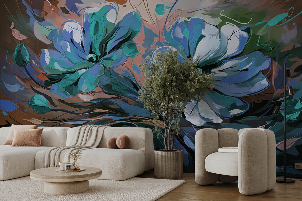 Painting of flowers on a green background