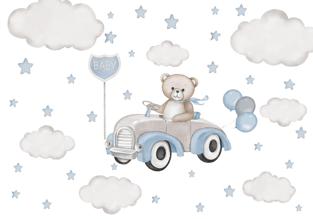 Teddy maci vezet egy autót lufikkal Teddy maci vezet egy autót lufikkal
