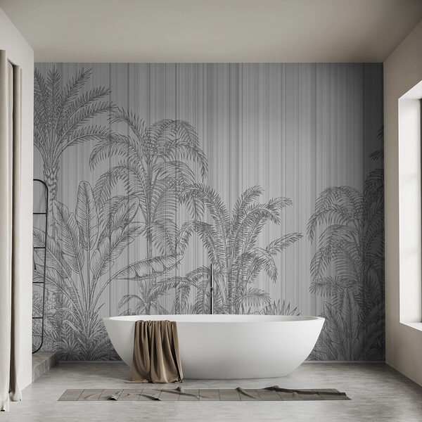 Grey and white background with palm trees