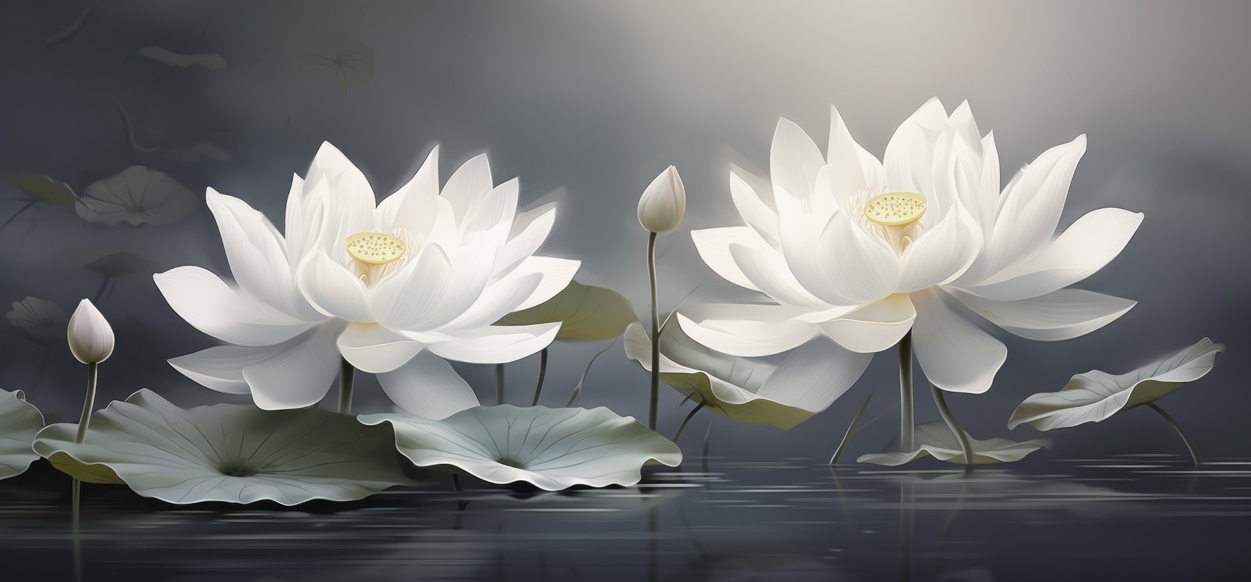 Group of white flowers in water