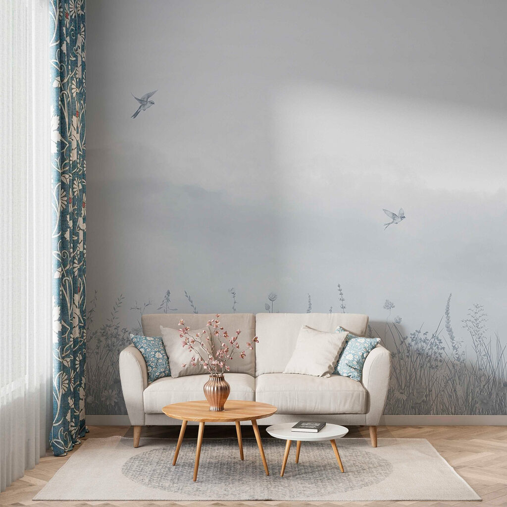 Bird flying over a field of flowers Bird flying over a field of flowers