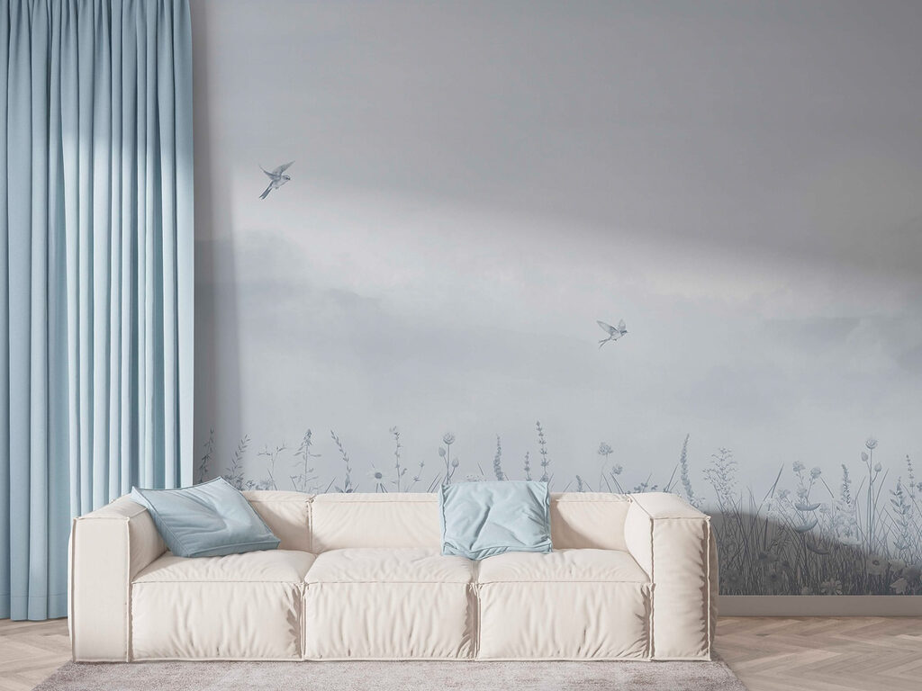 Bird flying over a field of flowers Bird flying over a field of flowers