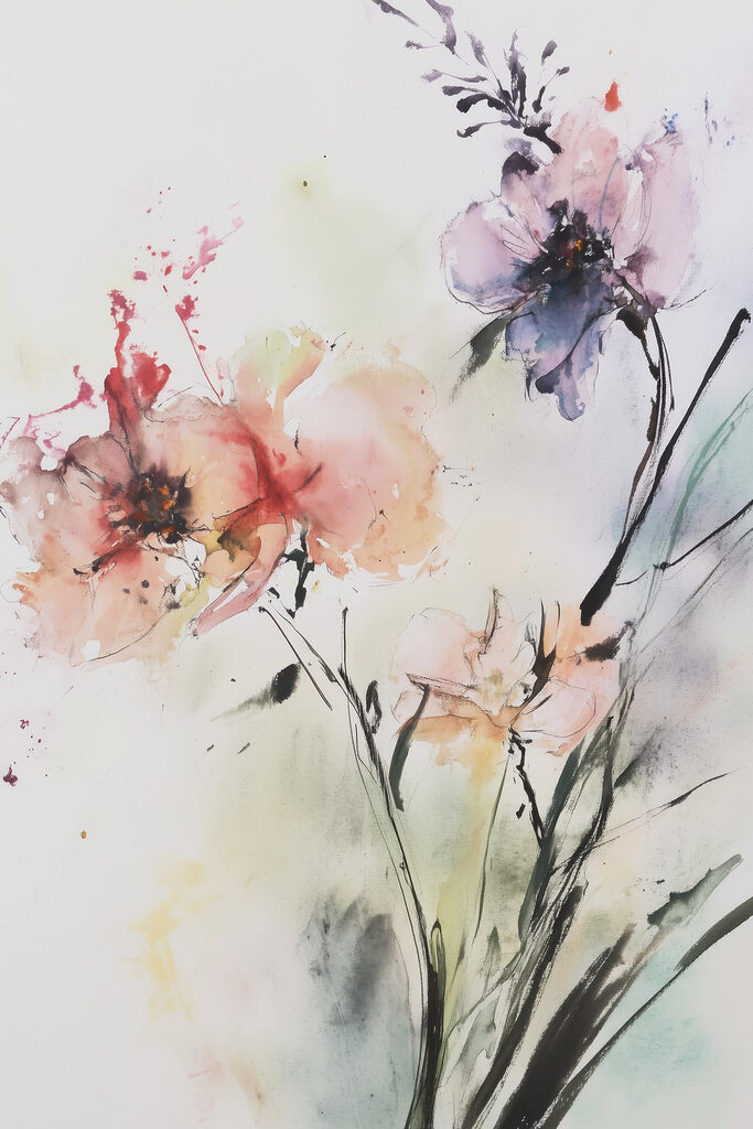 Painting of flowers on a white surface