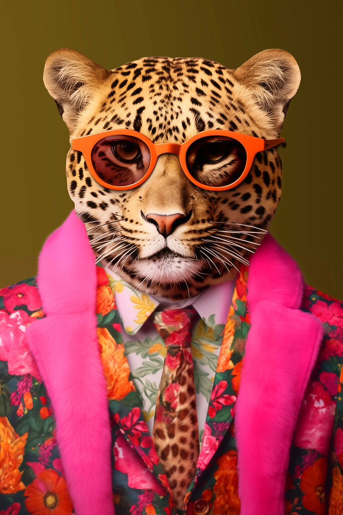 Leopard wearing a suit and sunglasses