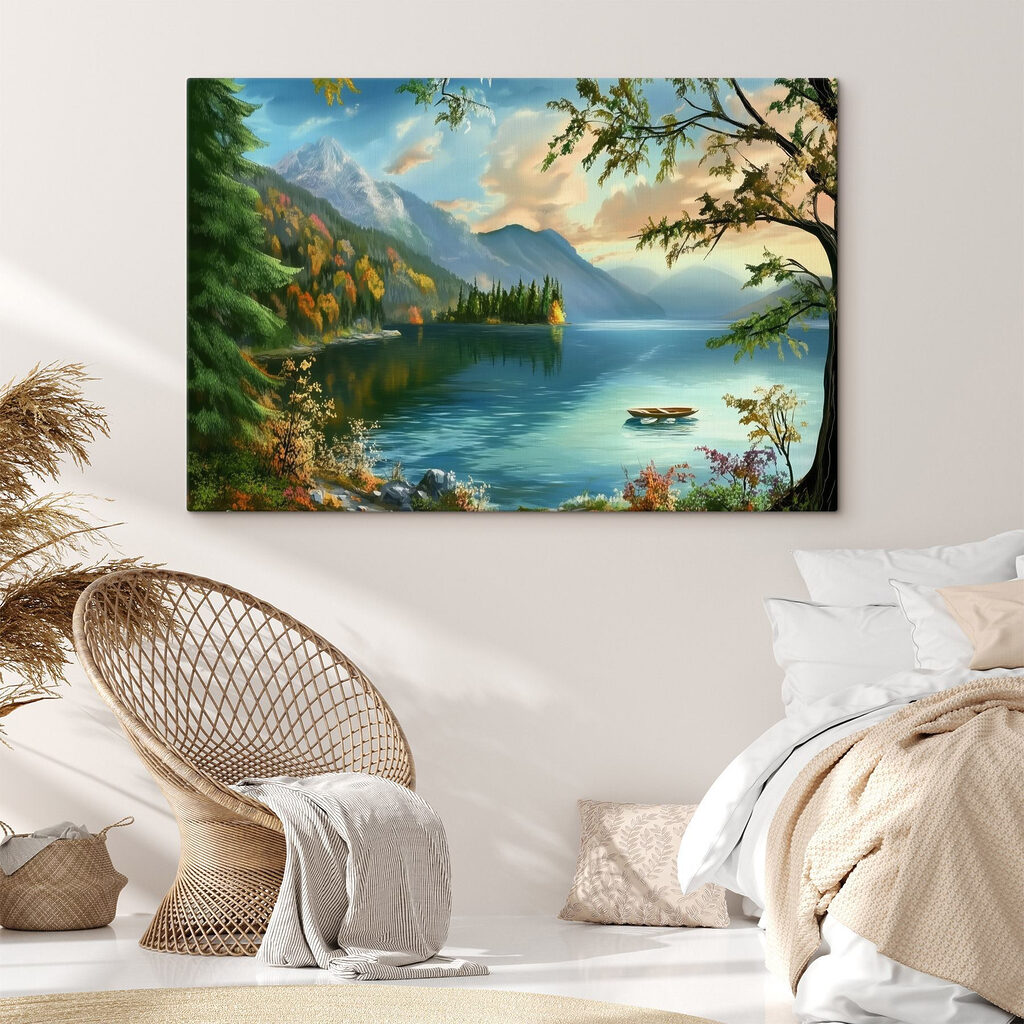 Boat on a lake surrounded by mountains Boat on a lake surrounded by mountains