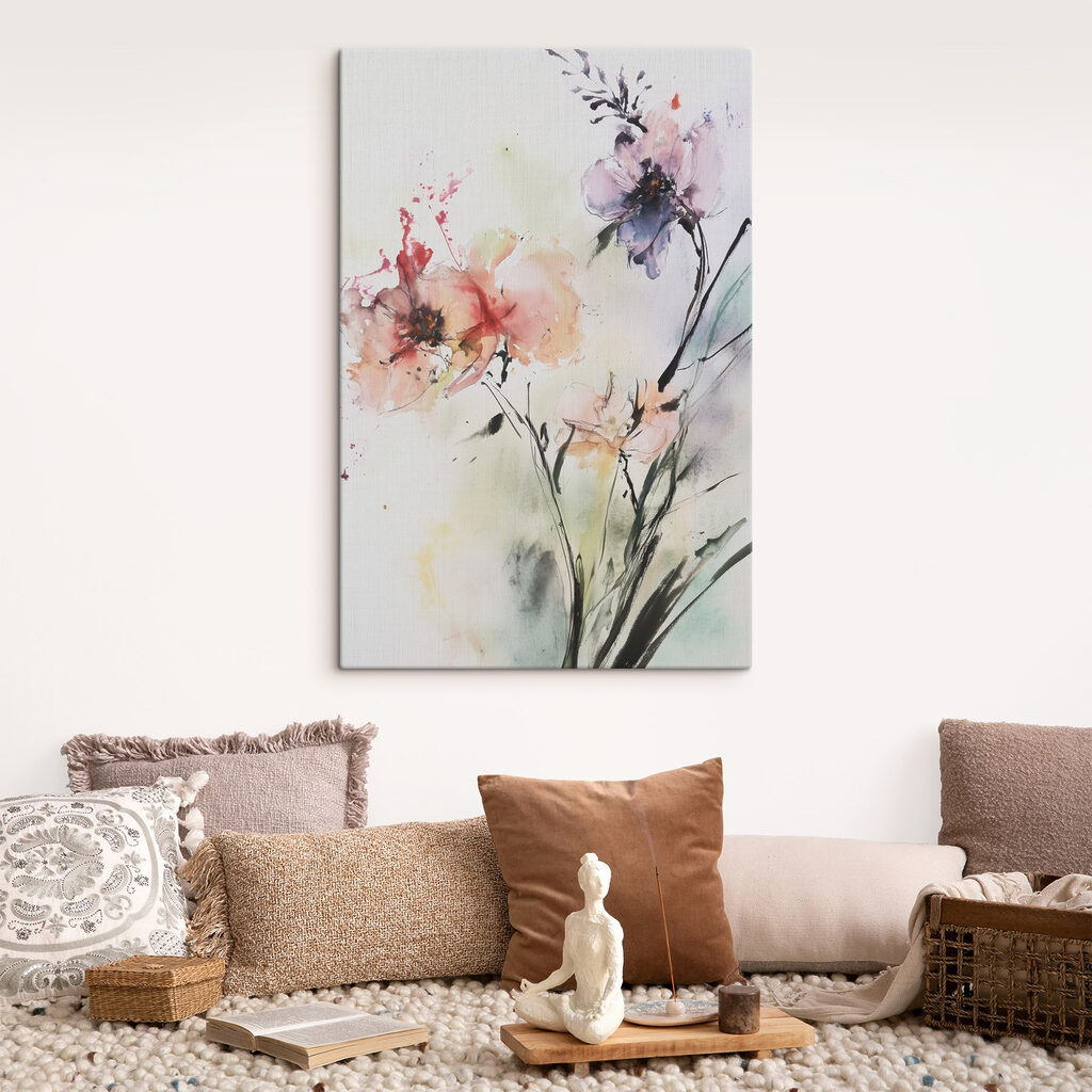 Painting of flowers on a white surface