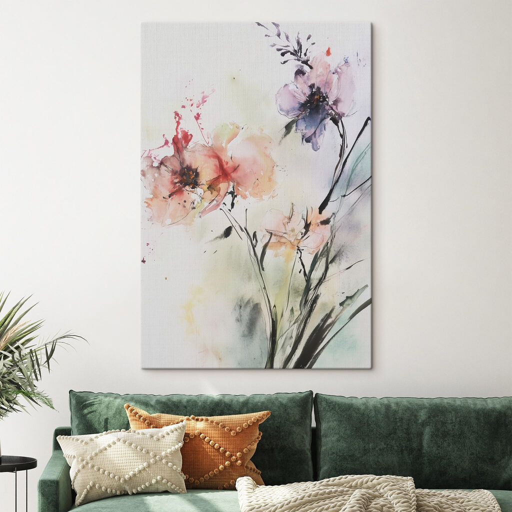 Painting of flowers on a white surface