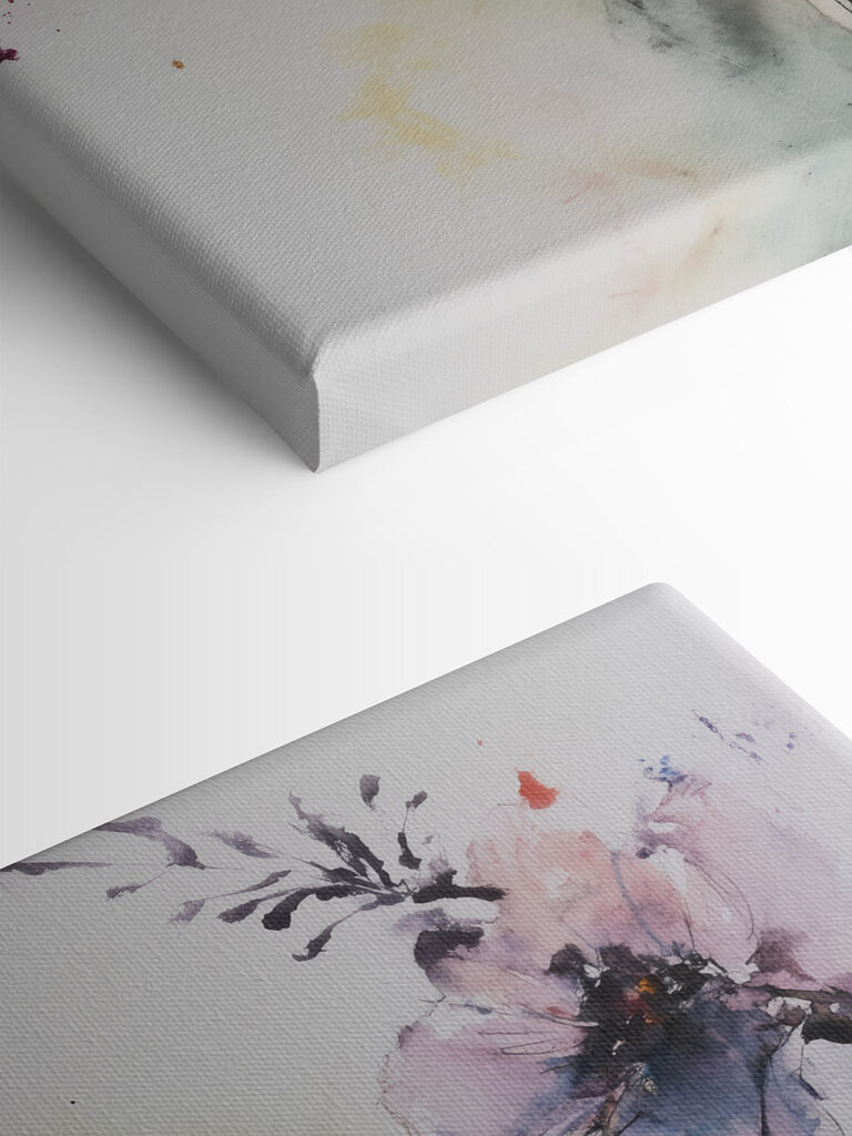 Painting of flowers on a white surface