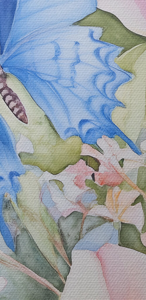 Painting of a butterfly on flowers