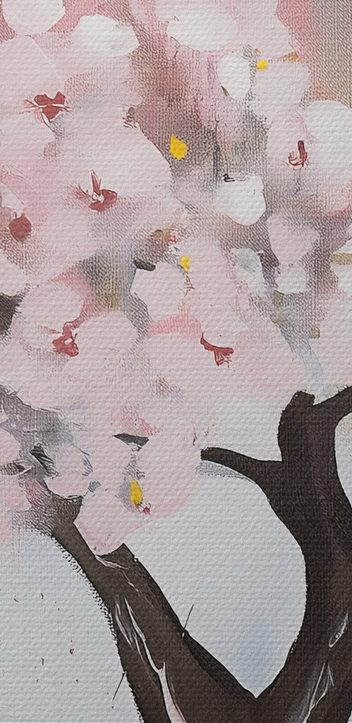 Painting of a tree with pink flowers