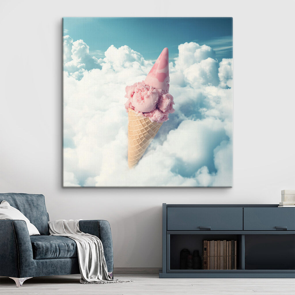Pink ice cream cone in the clouds