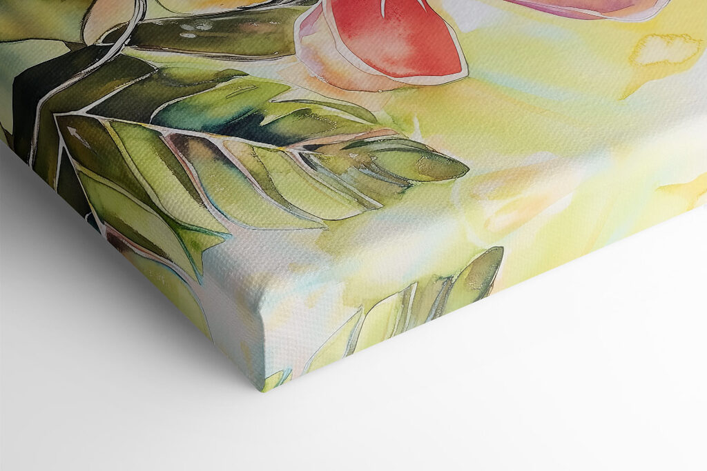 Painting of a parrot on a branch with flowers