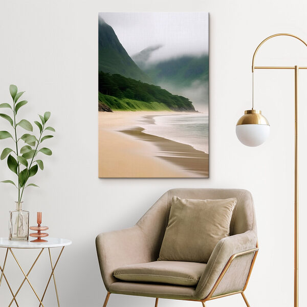 Strand fákkal és hegyekkel Strand fákkal és hegyekkel