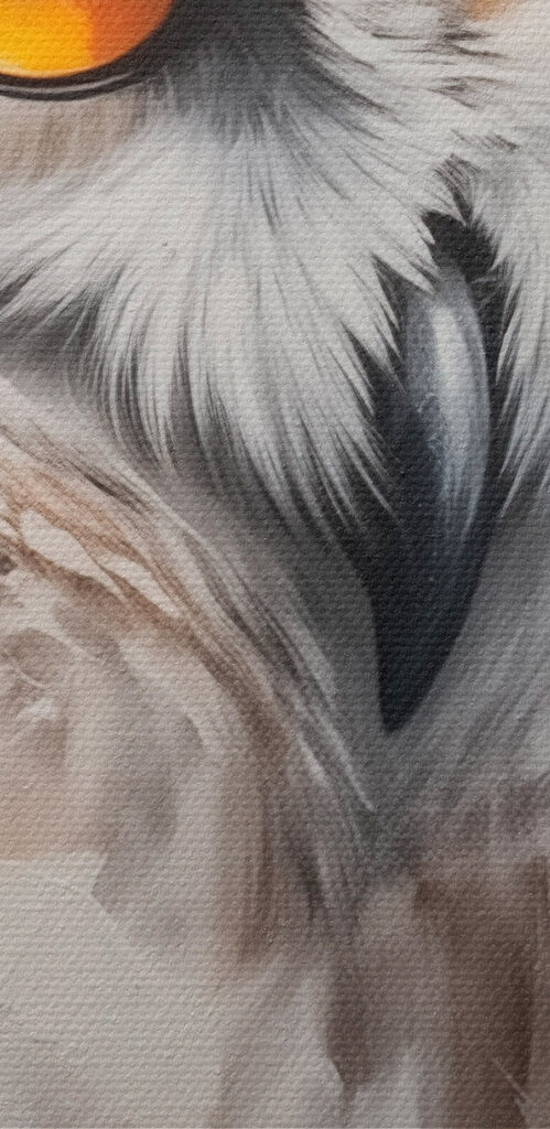 An owl with yellow eyes