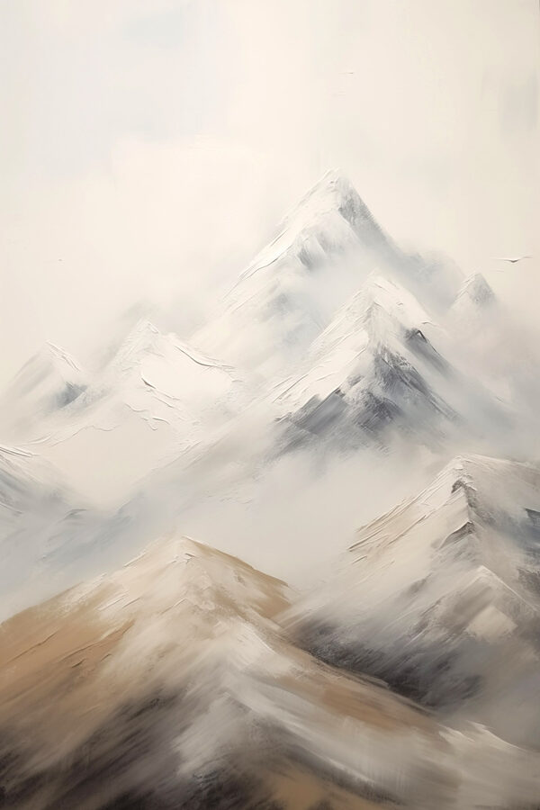 Painting of mountains with snow