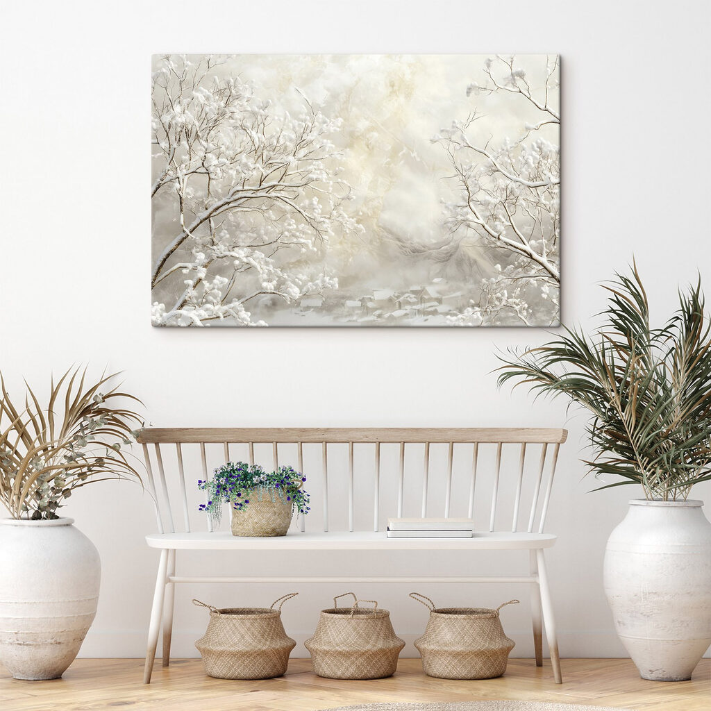 Snow covered trees in a snowy landscape