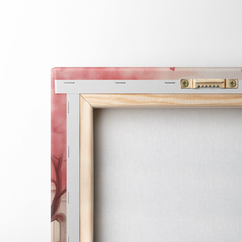 Pink trees with hearts falling from the sky