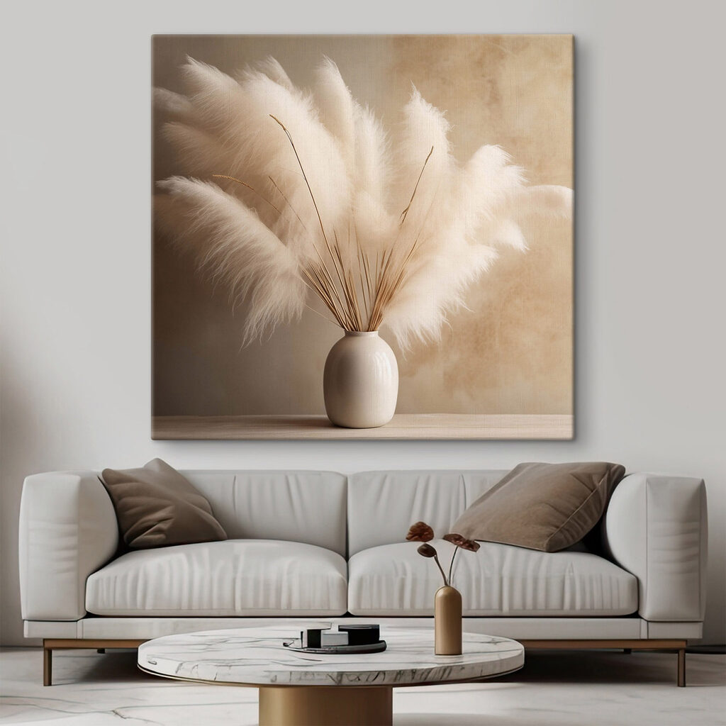 White vase with fluffy flowers