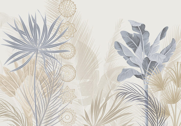 Exotic leaves in soft pastel tones