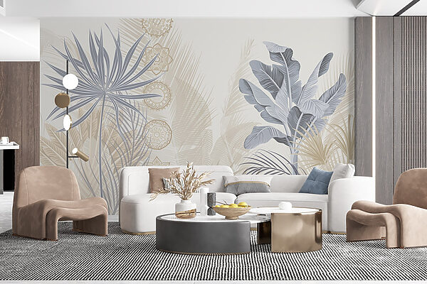 Exotic leaves in soft pastel tones