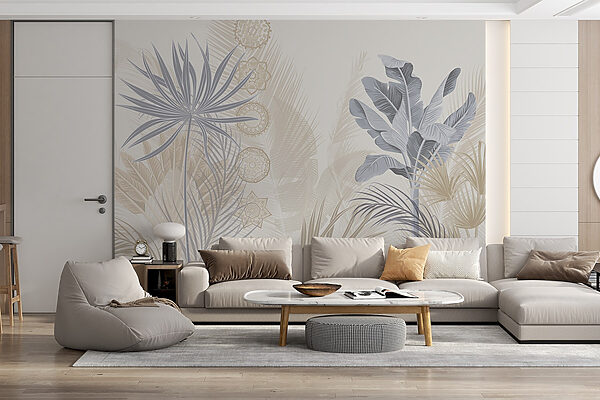 Exotic leaves in soft pastel tones