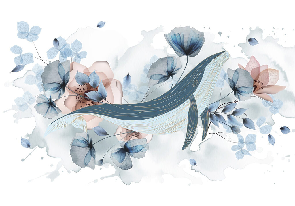 Whale with flowers and leaves