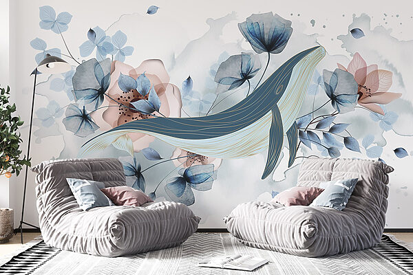 Whale with flowers and leaves