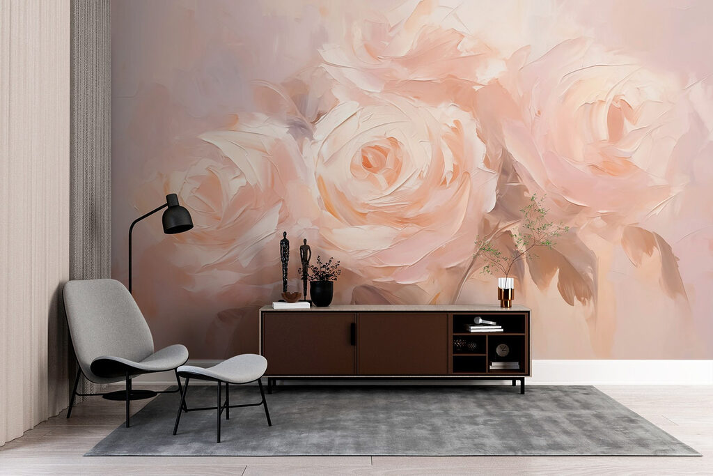 Painting of flowers on a white surface Painting of flowers on a white surface