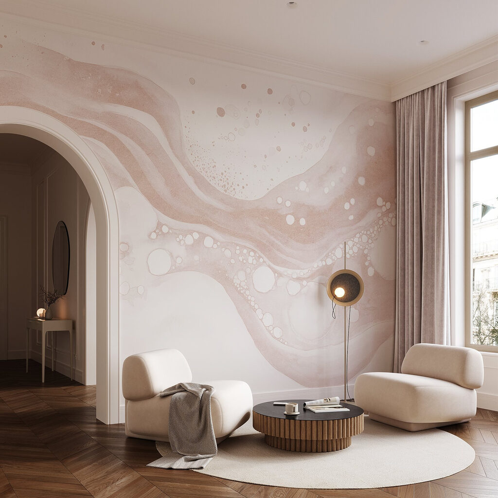 White and brown liquid with white circles and dots White and brown liquid with white circles and dots