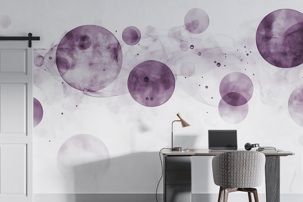 Purple circles and smoke on a white background Purple circles and smoke on a white background