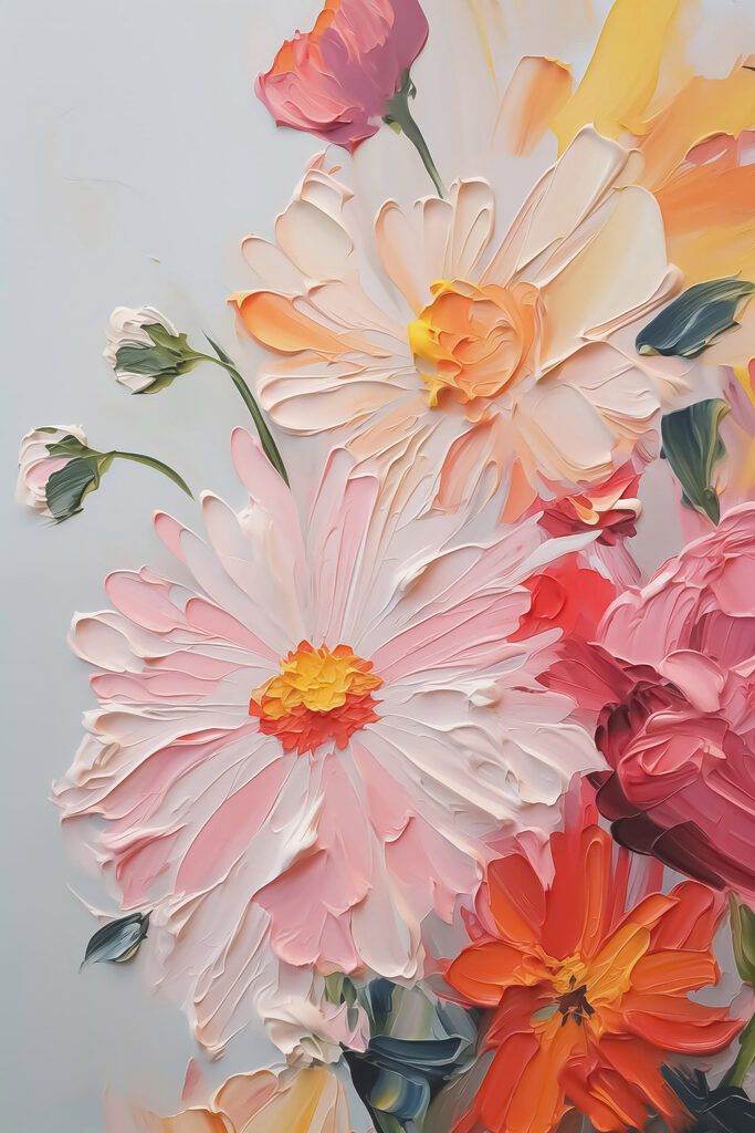 Painting of flowers on a white surface Painting of flowers on a white surface