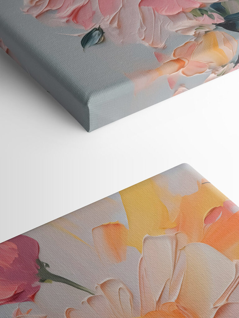 Painting of flowers on a white surface Painting of flowers on a white surface