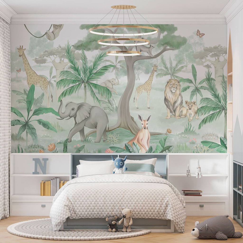 Wallpaper with animals and trees