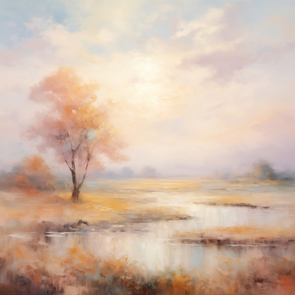 Painting of a tree in a marsh