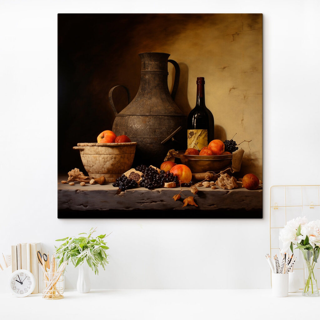 Still life with fruit and a bottle