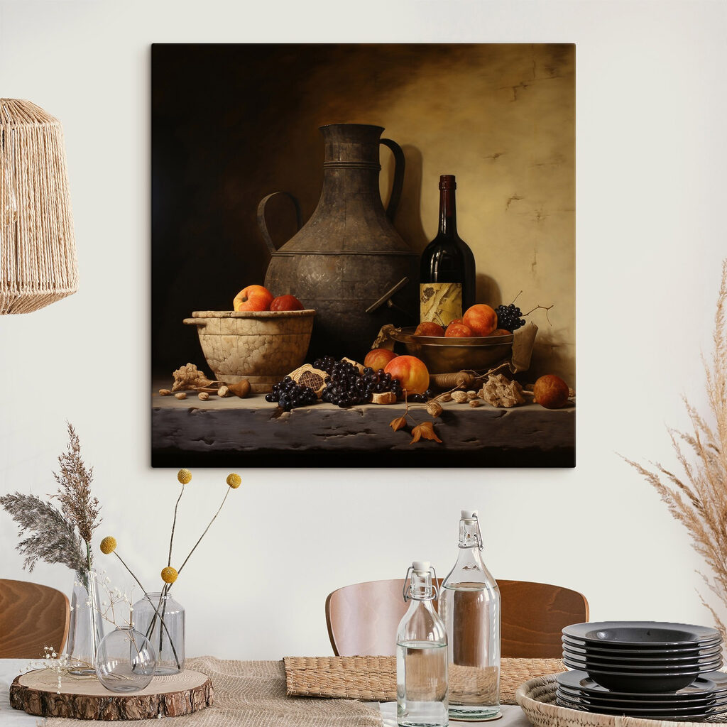 Still life with fruit and a bottle