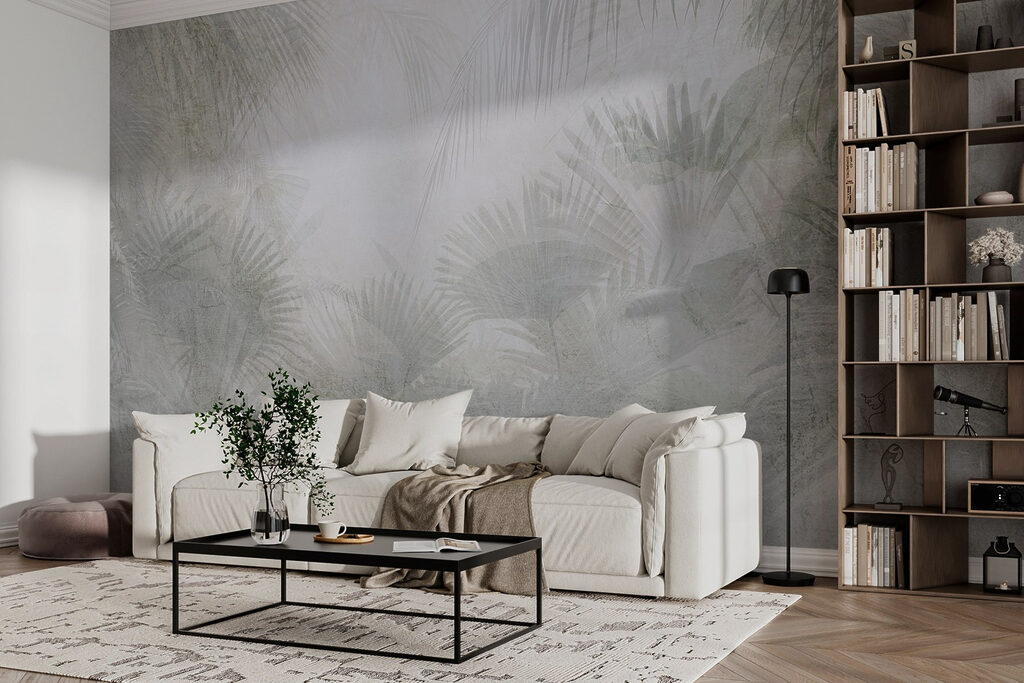 Foggy background with palm trees