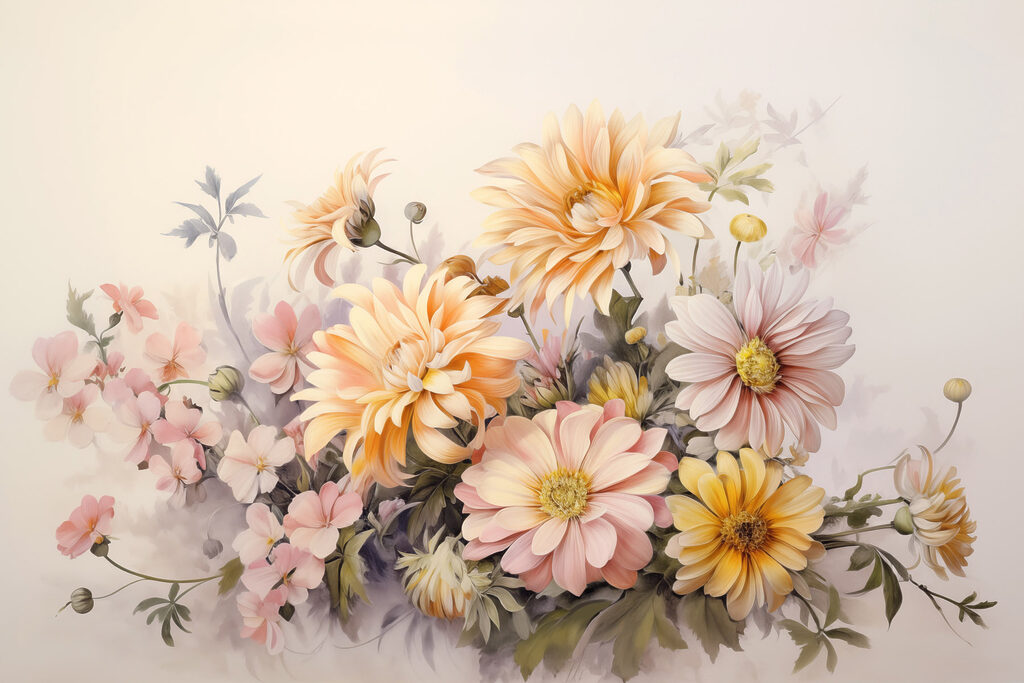 Painting of flowers on a white background