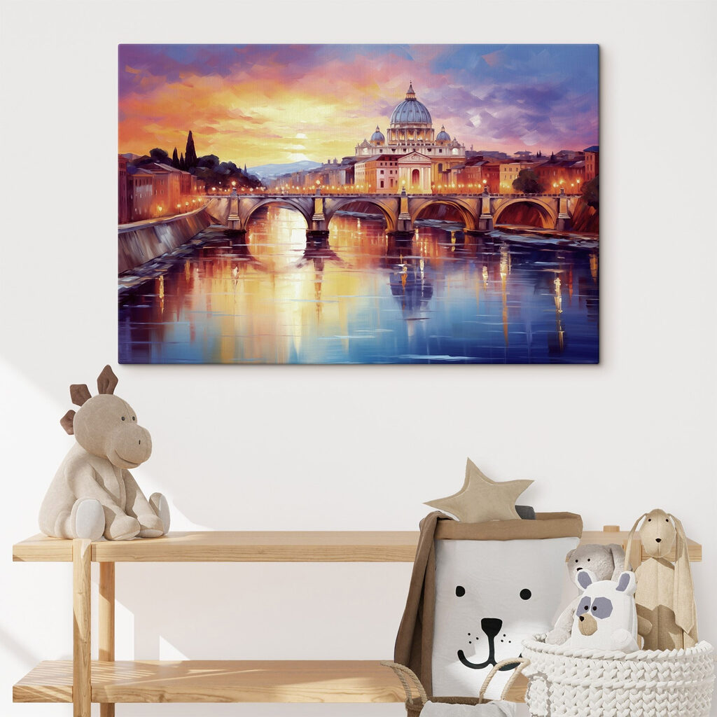 Bridge over a river with a building in the background