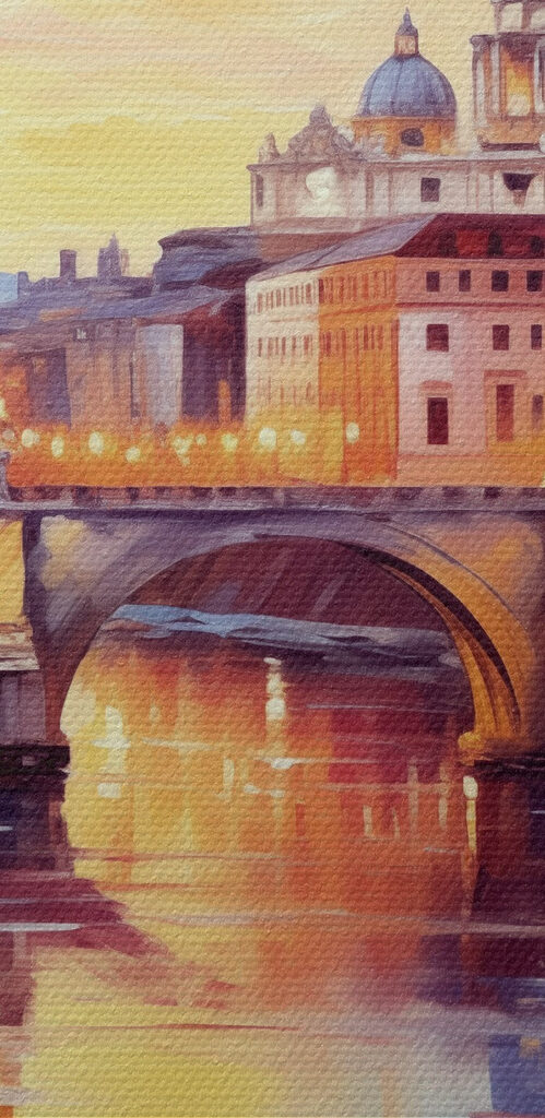 Bridge over a river with a building in the background