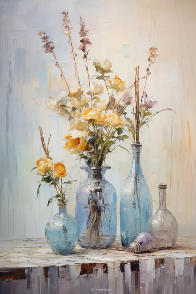 Painting of flowers in vases