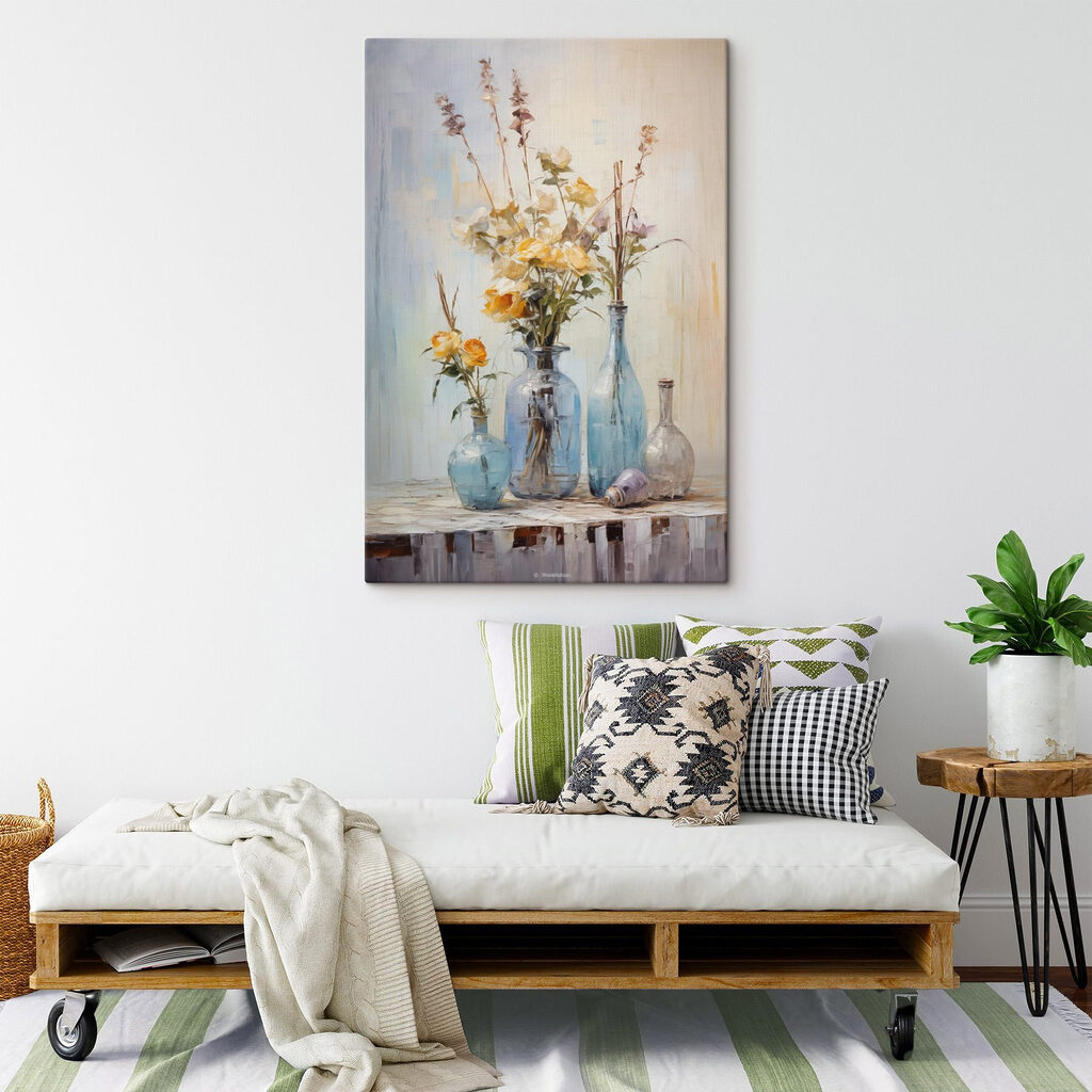 Painting of flowers in vases