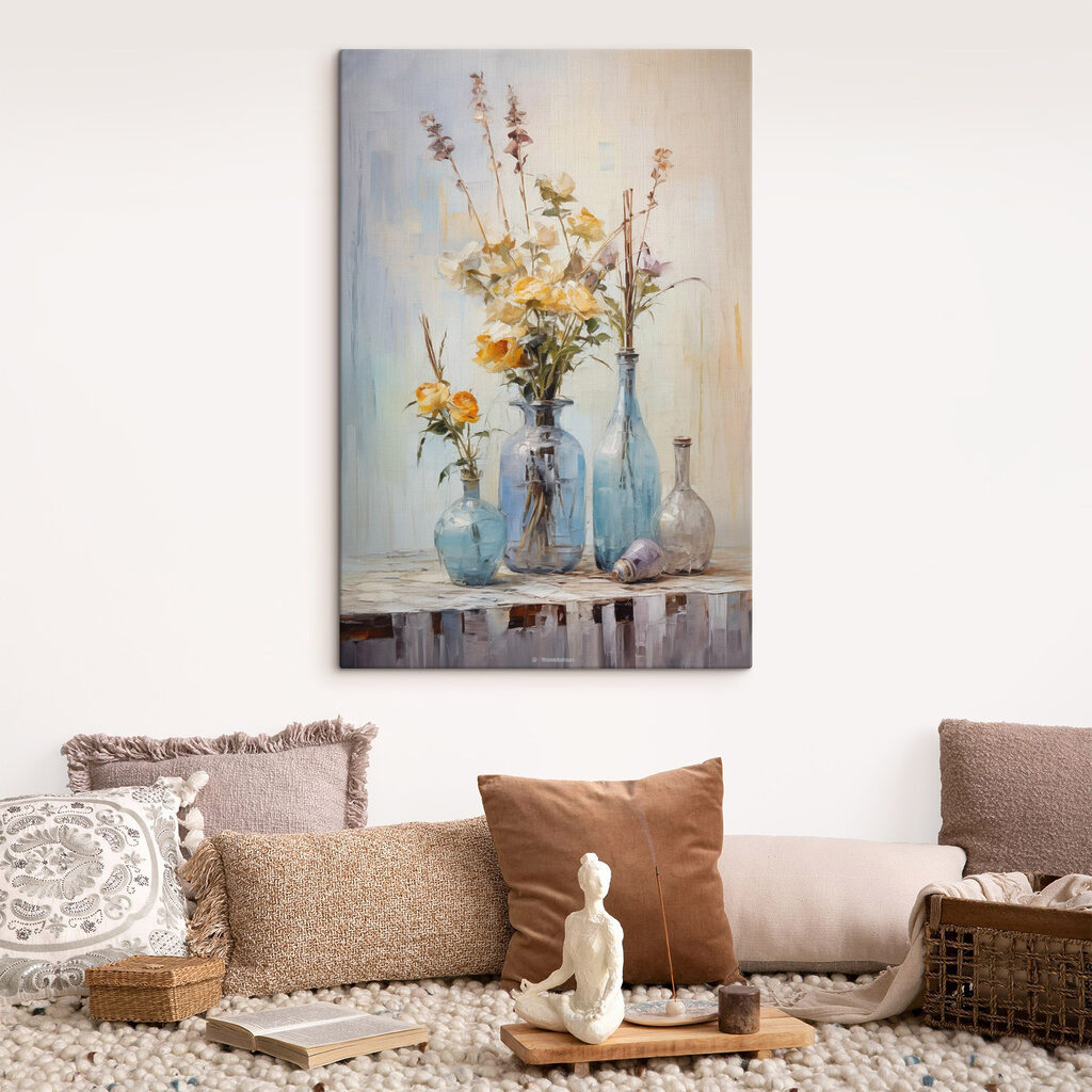 Painting of flowers in vases