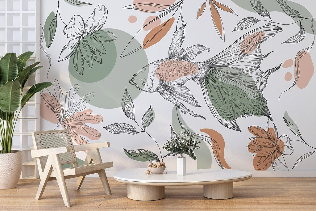 Fish and plants on a white background