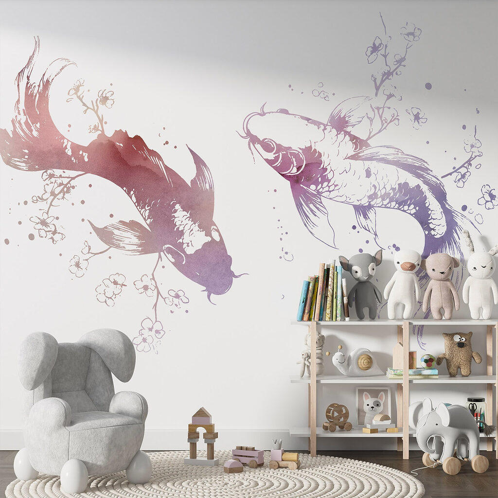 Two fish with flowers and leaves