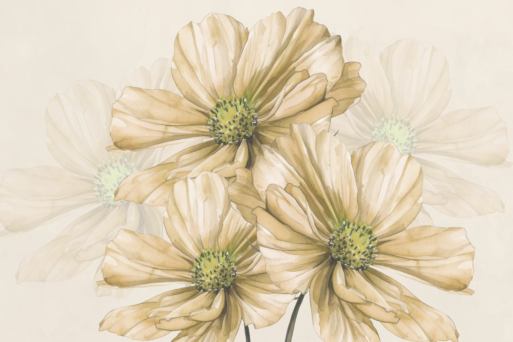 Group of flowers with green center